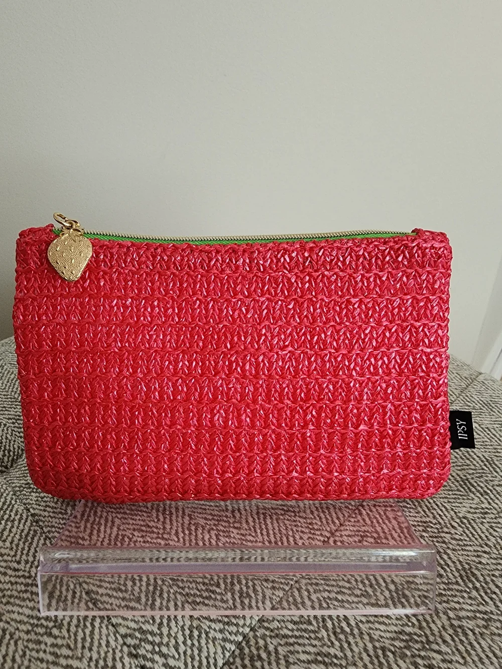 Ipsy Strawberry Straw Textured Red Cosmetic Pouch